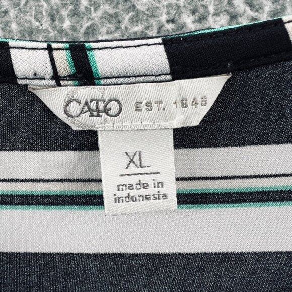 Cato EST 1946 Women Top Extra Large Black Green Stripe Sleeveless Pullover Shirt - Picture 3 of 7